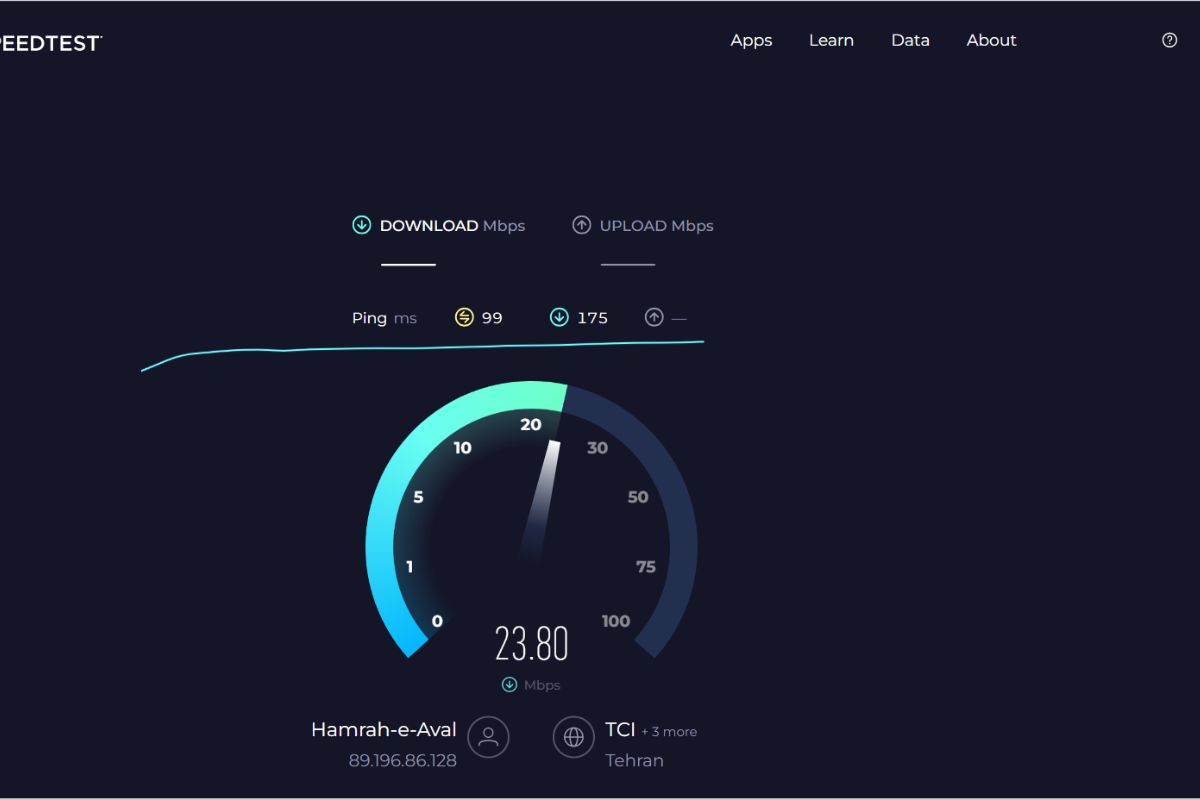 Una schermata di Speedtest